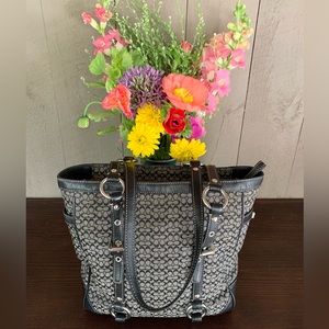 Coach Canvas and Black Leather Shoulder Bag